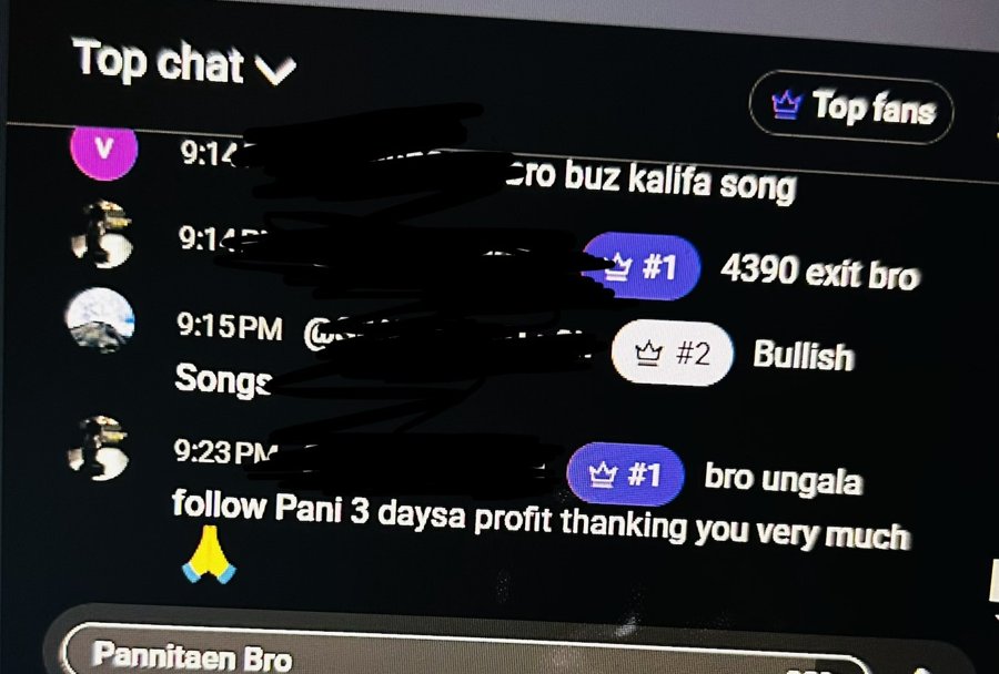 Live YouTube chat: viewer thanks the channel for 3 days of profit following the strategy